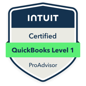 Intuit Certified QuickBooks ProAdvisor Level 1 badge